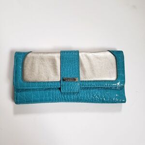 Kenneth Cole Reaction Blue and Silver Trifold Clutch Wallet